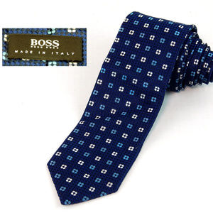 Hugo Boss 100% Silk Tie Blue Silver Made in Italy